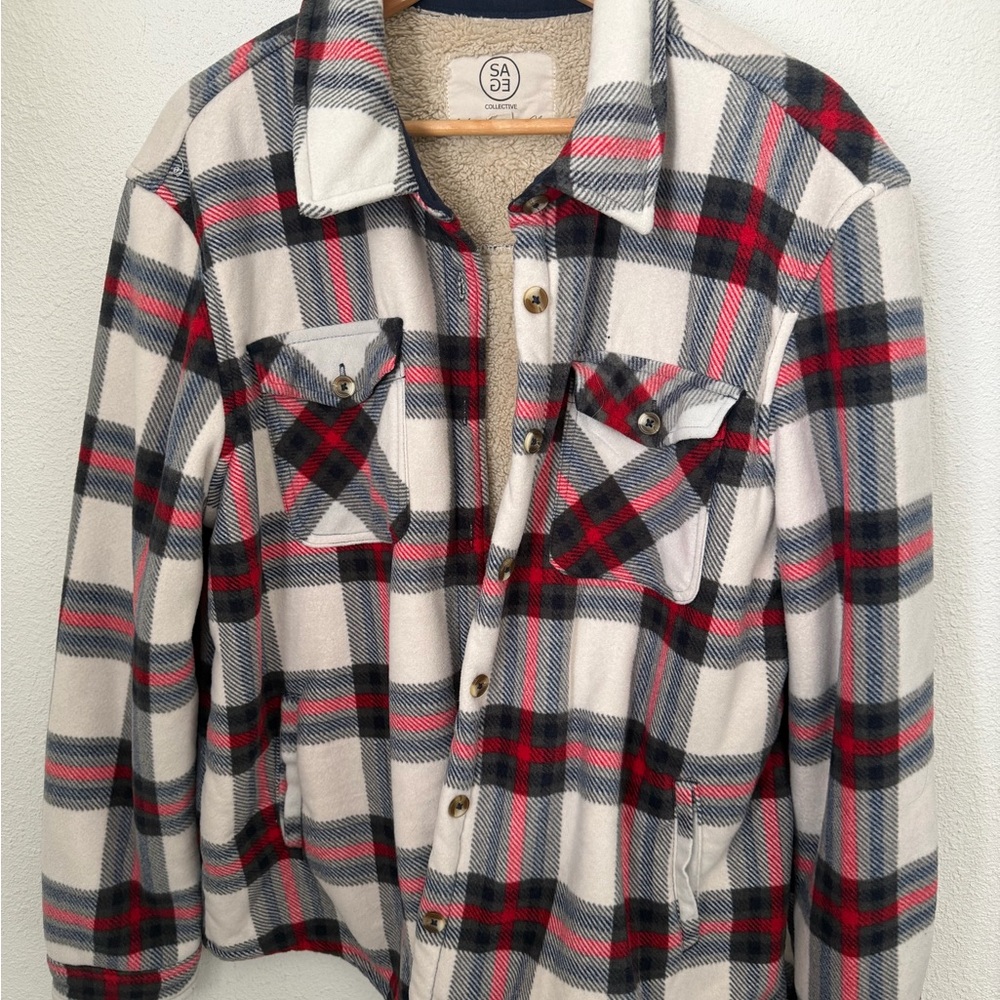Plaid Utility Jacket in Red and Gray